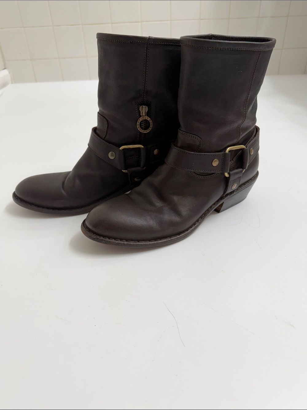 Fiorentini + Baker Italian Leather Harness Engineer Moto Boots Brown 40